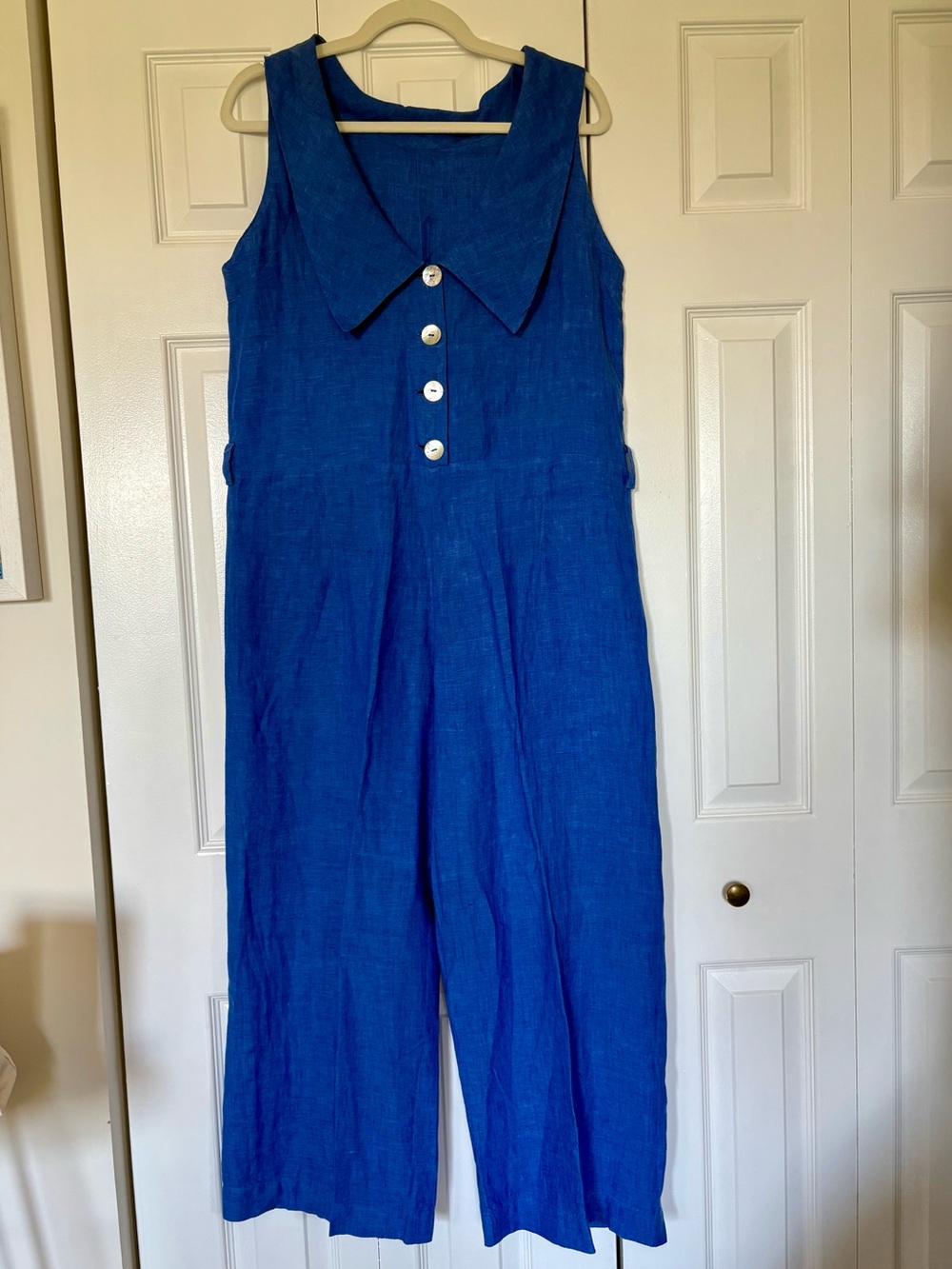 Indigo Linen Jumpsuit | Peter Pan Collar | Size M